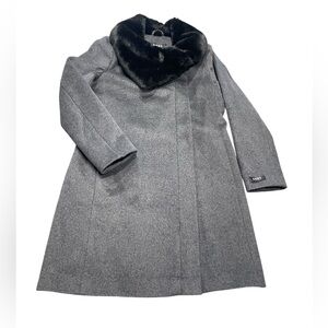 DKNY Asymmetrical Faux-Fur-Collar Coat Wool Blend Gray Women’s Sz M NWT